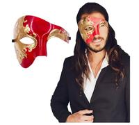 Masquerade Mask For Men Phantom Of The Opera Mask Prom Mardi Gras Haloween Venetian Half Face Mask, Red/Gold, One size