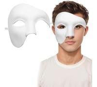Masquerade Mask for Phantom of The Opera Costume, Half-Face Ball Mask with Adjustable Ribbons, Lightweight Venetian Phantom Mask for Halloween Party, White Retro Style for Men and Women