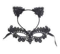 Masquerade Mask for Women, Catwoman Costume Women Cat Ears and Cat Mask Set Halloween Headband for Costume Party, Night Club, Face Mask Carnival, New Year Eve Party