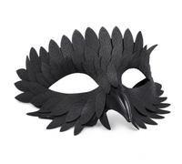 Masquerade Mask, Half Face Beak Owl Feather Design, Black PU Leather | PU leather beak half mask with layered owl feather design, adjustable elastic strap, lightweight. For Halloween, masquerade