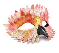 Masquerade Mask, Half Face Beak Owl Feather Design, Black PU Leather | PU leather beak half mask with layered owl feather design, adjustable elastic strap, lightweight. For Halloween, masquerade