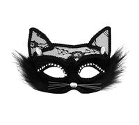 Masquerade Mask Magic Cat Venetian Masquerade Masks with Rhinestone Eyeliner Imitation fox Fur,Masquerade Mask for Women for Fancy Dress Christmas Halloween Costume