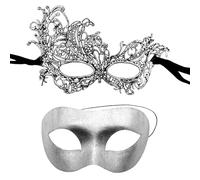 Masquerade Masks for Couples, 2 Pack Venetian Mask Couples Classic Masquerade Ball Masks for Couples Halloween Masks Cosplay Carnival Masks for Men Women (Silver)