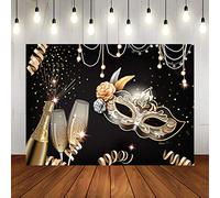 Masquerade Party Backdrops Retro Gold Black Mask Carnival Birthday Photography Backdrop 7x5ft Vinyl Fiesta Dance Photo Background Champagne Glass Photo Booths Props Decorations