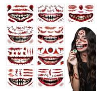 Masquerade Scar Stickers, Halloween Scar Temporary Decals, Zombie Makeup Stickers Kit with Fake Scab Blood for Halloween, Makeup Gathering, Fright Night