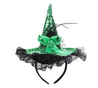 Masquerade Sequin Witch Dance Show Lace Halloween Headband & Small Dog Jacket (Green, One Size)