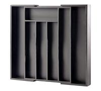 MASS DYNAMIC Cutlery Drawer Organiser, Expandable Bamboo Cutlery Tray for Kitchen Utensil, Adjustable Silverware and Flatware Holder, 7 Slots Storage for Spoons Forks Knives (Black)