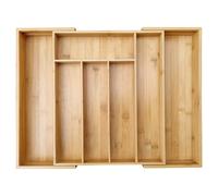 MASS DYNAMIC Cutlery Drawer Organiser, Expandable Bamboo Cutlery Tray for Kitchen Utensil, Adjustable Silverware and Flatware Holder, 7 Slots Storage for Spoons Forks Knives