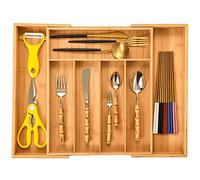 MASS DYNAMIC Cutlery Drawer Organizer Expandable Bamboo Utensil Tray, Adjustable Silverware and Flatware Holder, Compact Storage for Spoons, Forks, Knives - Ideal for Kitchen and Office Supplies