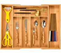 Mass Dynamic Expandable Bamboo Cutlery Drawer Organiser With 7 Compartments Natural