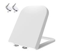MASS DYNAMIC Square Toilet Seat Features Soft-Close, White Loo Seat with One-Button Quick Release for Hassle-Free Cleaning, Top Fixing Adjustable Hinges