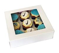 MASS DYNAMIC White Cupcake Boxes - Pre-Assembled Cupcakes Carrier with 9 Holes/Cavity Inserts and Window, Cupcake Holder Box, Food Grading Container for Muffins (Pack of 25)