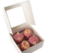 MASS DYNAMIC White Cupcake Boxes with Window, Cup Cake Boxes for Cupcakes Muffins Desserts, Suitable for Home Baking, Party, Wedding, Christmas, halloween, Cake Shop (4 Holes (Pack of 10))
