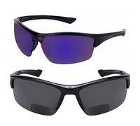 Mass Vision 2 Pair of “The Skillful” Semi Rimless Sport Wrap Bifocal Sunglasses - Black/Open Road Blue - 2.50