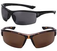 Mass Vision 2 Pair of “The Skillful” Semi Rimless Sport Wrap Bifocal Sunglasses (Black/Tortoise, 2.0)