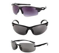 Mass Vision The Allstars 3 Pair Assortment of Bifocal Sport Wrap Reading Sunglasses for Men and Women - Black/Black - 1.75