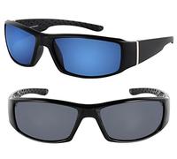 Mass Vision 'The Diesel' 2 Pair of Extra Large Polarized Sunglasses for Men with Wide Heads (Black/Open Road Blue)