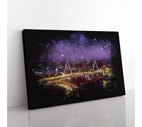 Massachusetts Boston Skyline Paint Splash Modern Art Canvas Wall Art Print Ready to Hang, Framed Picture for Living Room Bedroom Home Office Décor, 60x40 cm (24x16 Inch)