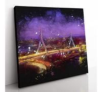 Massachusetts Boston Skyline Paint Splash Modern Canvas Wall Art Print Ready to Hang, Framed Picture for Living Room Bedroom Home Office Décor, 50x50 cm (20x20 Inch)