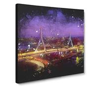 Massachusetts Boston Skyline Paint Splash Modern Canvas Wall Art Print Ready to Hang, Framed Picture for Living Room Bedroom Home Office Décor, 14x14 Inch (35x35 cm)
