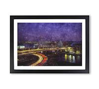 Massachusetts Boston Skyline Painting Framed Print | A2 Black Framed Wall Art | Ready to Hang | Modern Cityscape Picture | Living Room Bedroom Lounge Office