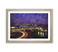 Massachusetts Boston Skyline Painting Framed Print | A2 Oak Framed Wall Art | Ready to Hang | Modern Cityscape Picture | Living Room Bedroom Lounge Office