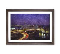 Massachusetts Boston Skyline Painting Framed Print | A2 Walnut Framed Wall Art | Ready to Hang | Modern Cityscape Picture | Living Room Bedroom Lounge Office
