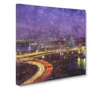 Massachusetts Boston Skyline Painting Modern Canvas Wall Art Print Ready to Hang, Framed Picture for Living Room Bedroom Home Office Décor, 20x20 Inch (50x50 cm)