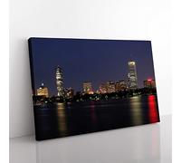 Massachusetts Boston Skyline USA 2 Modern Canvas Wall Art Print Ready to Hang, Framed Picture for Living Room Bedroom Home Office Décor, 76x50 cm (30x20 Inch)