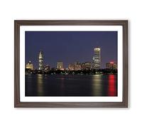 Massachusetts Boston Skyline USA 2 Modern Framed Wall Art Print, Ready to Hang Picture for Living Room Bedroom Home Office Décor, Walnut A3 (46 x 34 cm)