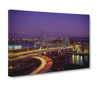 Massachusetts Boston USA Modern Canvas Wall Art Print Ready to Hang, Framed Picture for Living Room Bedroom Home Office Décor, 24x16 Inch (60x40 cm)