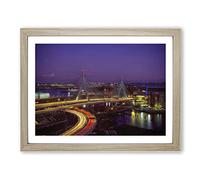 Massachusetts Boston USA Modern Framed Wall Art Print, Ready to Hang Picture for Living Room Bedroom Home Office Décor, Oak A3 (46 x 34 cm)