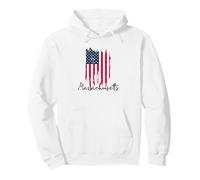 Massachusetts Ragged Ripped Torn Tattered USA American Flag Pullover Hoodie