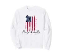 Massachusetts Ragged Ripped Torn Tattered USA American Flag Sweatshirt
