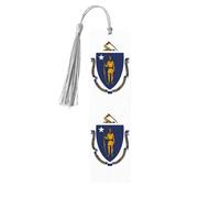 Massachusetts State Flag 5 Pc Artistic Bookmark Set for Women, Tassel Wooden Bookmarks Study Supplies
