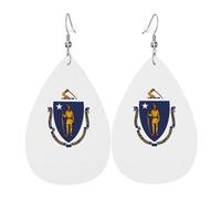 Massachusetts State Flag Leather Earring. Stylish teardrop shape, perfect for women, and a great decorative choice for parties and holidays.