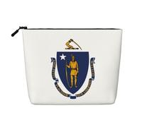 Massachusetts State Flag Print Cosmetic Bag for Women,Faux Linen Makeup Bag Large Capacity,Perfect for Travel Daily Use