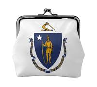 Massachusetts State Flag print Cute Buckle Coin Purses Vintage Pouch Kiss lock Change Purse Wallets for Women Fashion, Black, One Size, Vintage