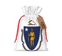 Massachusetts State Flag Print Gift Drawstring Bags Reusable For Winter Celebrations Party Favors Goodie Pouches