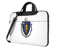 Massachusetts State Flag Print Laptop Bag, Adjustable Shoulder Strap and Hidden Handle, Simplify Your Everyday, Black/White, 15.6 inch