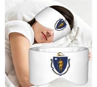 Massachusetts State Flag Print Sleep Mask,Coverage Eye Mask,Soft Breathable Blindfold for Travel Nap Work