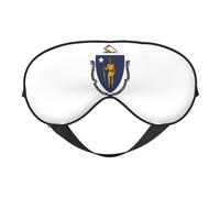 Massachusetts State Flag Print Soft Eye Mask with Adjustable Strap Sleep Shade Cover for Airplane Travel Nap