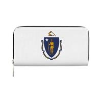 Massachusetts State Flag Print Women Long Clutch Wallet, Large Capacity Purse with Zipper Pocket Travel Hand Wallet