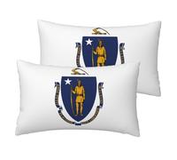 Massachusetts State Flag Printing Imitation Linen Pillow Cases Set Of 2 Luxury Pillow Cases 12x20 Inches For Sofa,Bed,Office