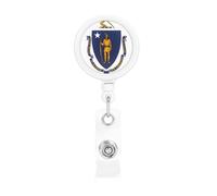 Massachusetts State Flag Retractable Badge Holder. Stylish Full-Width Print, Suitable for Offices, Schools, Hospitals, etc.