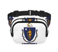 Massachusetts State Flag Square Double Layer Waist Bag Crossbody Bag/Adjustable Strap Chest,for Travel Workout Running Print with