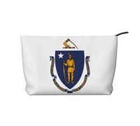Massachusetts State Flag Women's corduroy cosmetic bag, portable zipper hand-held wallet, suitable for travel and daily storage of cosmetics,