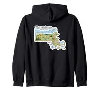 Massachusetts The Bay State Illustrated Map Design Zip Hoodie