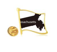 Massachusetts USA Map Outline Golden Metal Flag Lapel Pin Badge