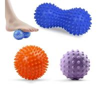 Massage Ball Set of 3, 7.5cm Spiky Massage Ball 5cm Hard Massage Balls 15cm Peanut Foot Massager Ball for Myofascial Release and Trigger Point Deep Tissue Massage